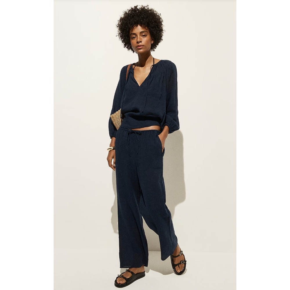 J.Crew | NWT Beach Pant in Hampton Linen Blend Navy Sheer | Sz S